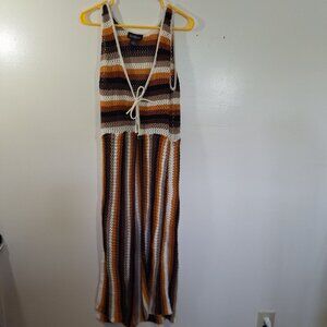 Knitted Striped maxi Vest boho hippie vintage inspired size large